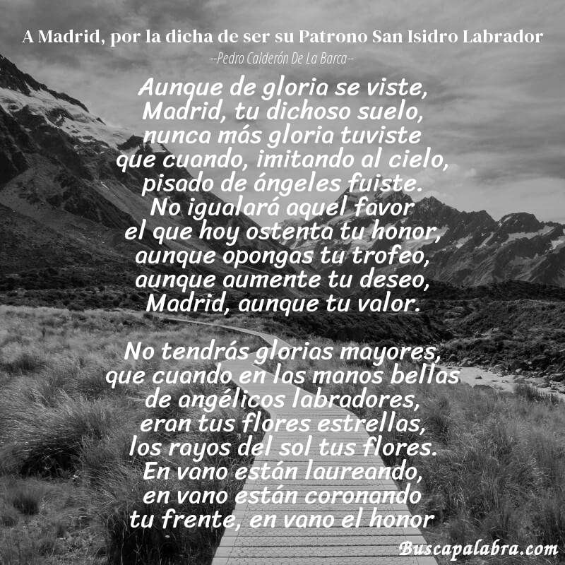 Poema A Madrid, por la dicha de ser su Patrono San Isidro Labrador de Pedro Calderón de la Barca con fondo de paisaje