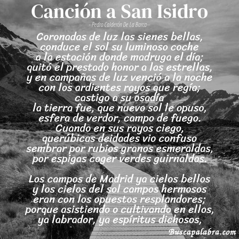 Poema Canción a San Isidro de Pedro Calderón de la Barca con fondo de paisaje
