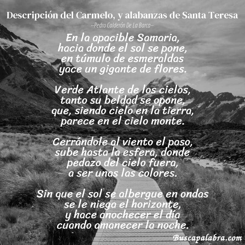 Poema Descripción del Carmelo, y alabanzas de Santa Teresa de Pedro Calderón de la Barca con fondo de paisaje