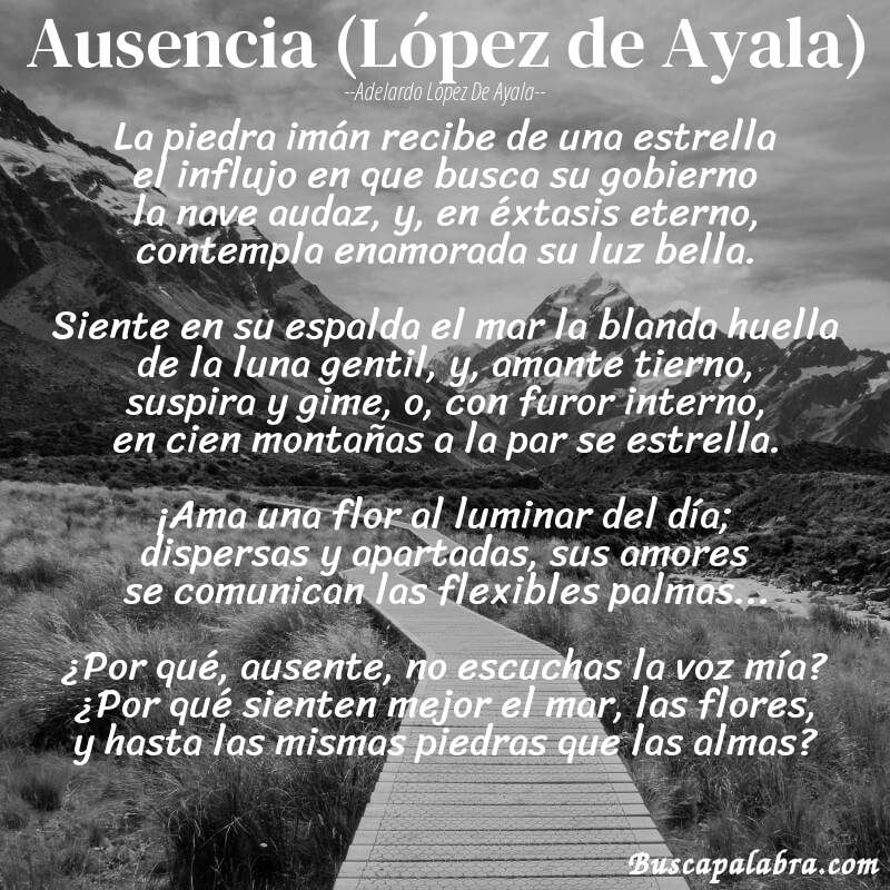 Poema Ausencia (López de Ayala) de Adelardo López de Ayala con fondo de paisaje
