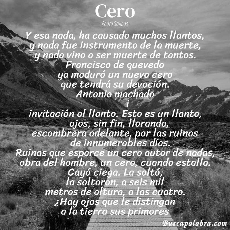Poema cero de Pedro Salinas con fondo de paisaje