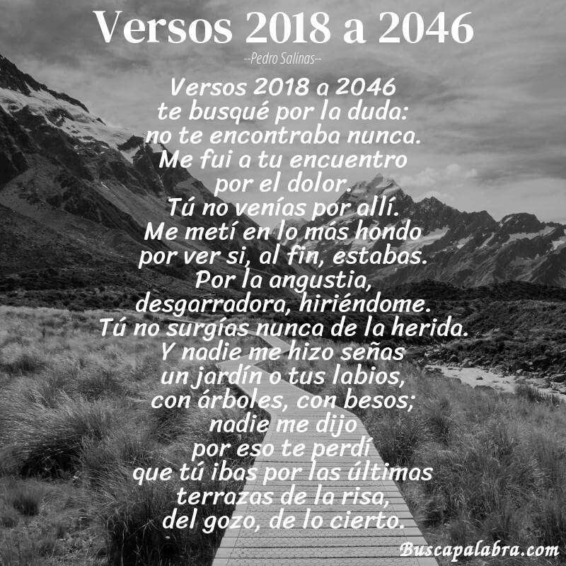 Poema versos 2018 a 2046 de Pedro Salinas con fondo de paisaje