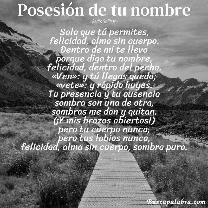 Poema posesión de tu nombre de Pedro Salinas con fondo de paisaje