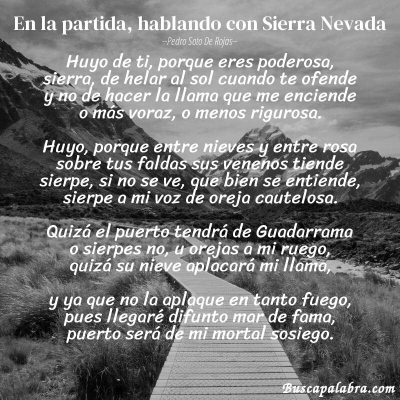 Poema En la partida, hablando con Sierra Nevada de Pedro Soto de Rojas con fondo de paisaje