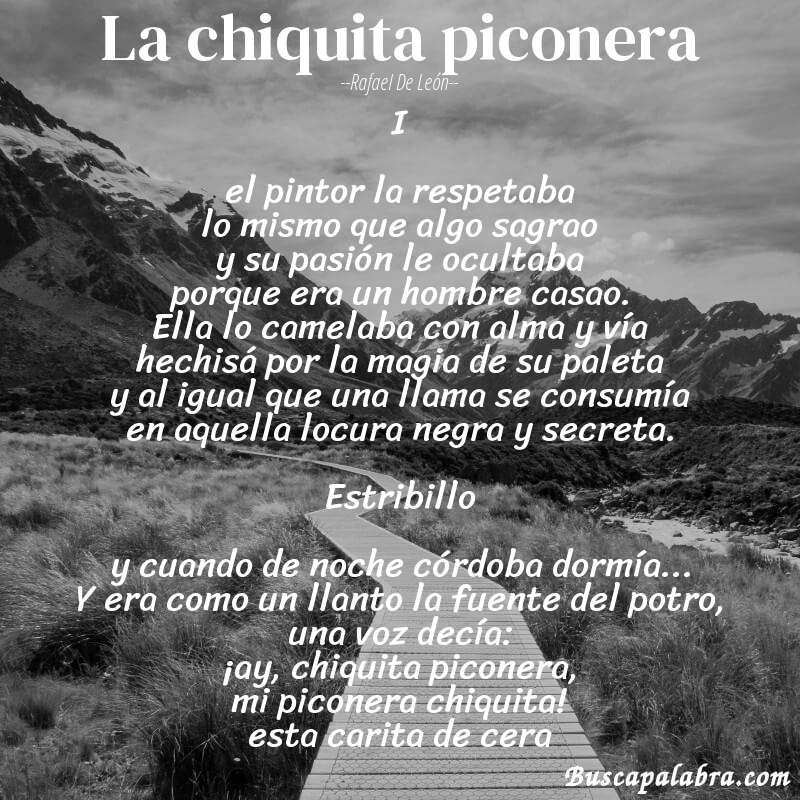 Poema la chiquita piconera de Rafael de León con fondo de paisaje