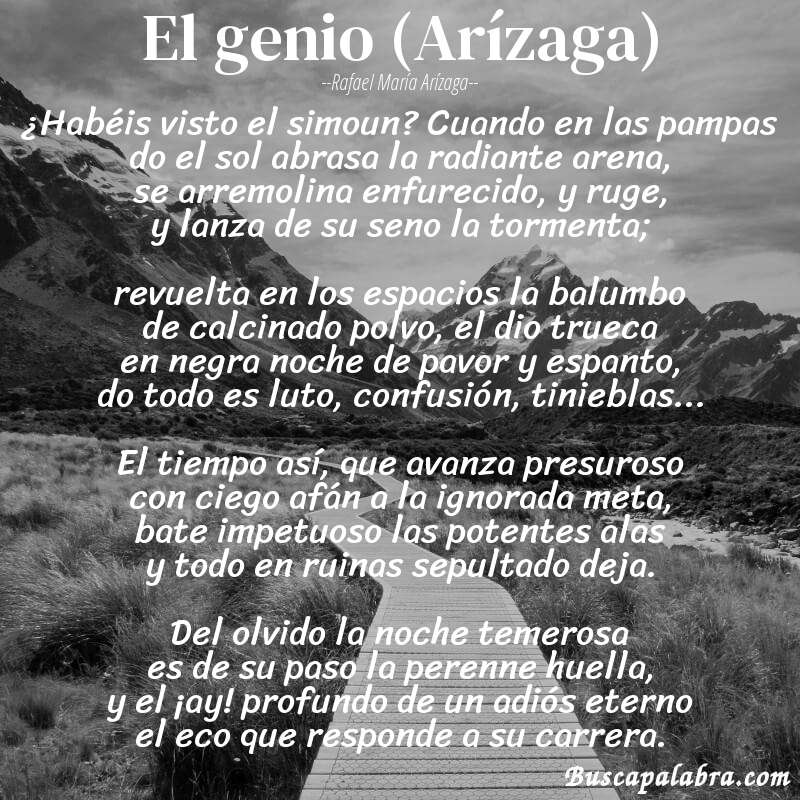 Poema El genio (Arízaga) de Rafael María Arízaga con fondo de paisaje