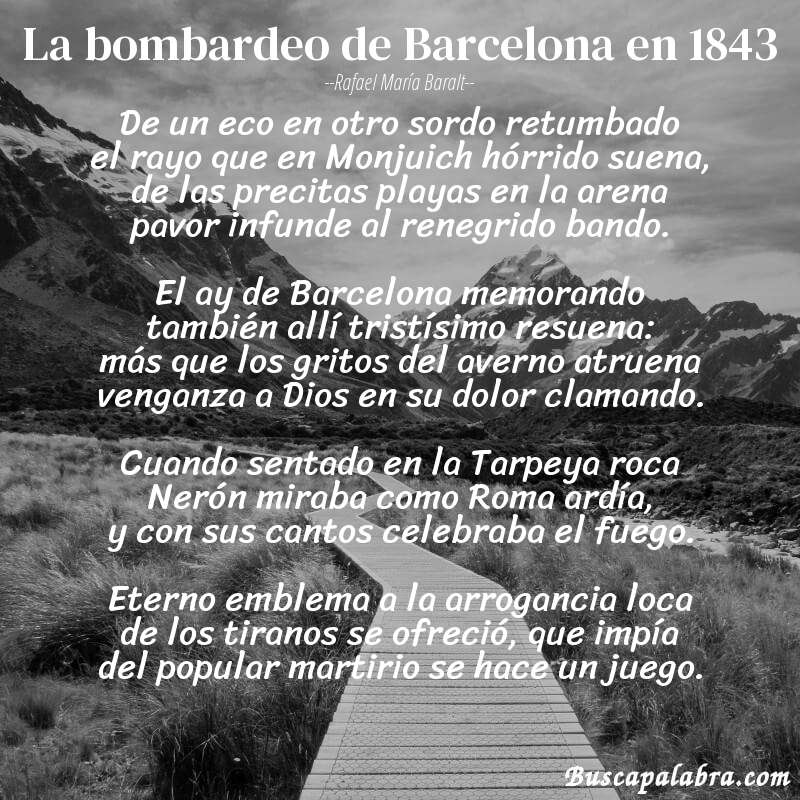 Poema La bombardeo de Barcelona en 1843 de Rafael María Baralt con fondo de paisaje