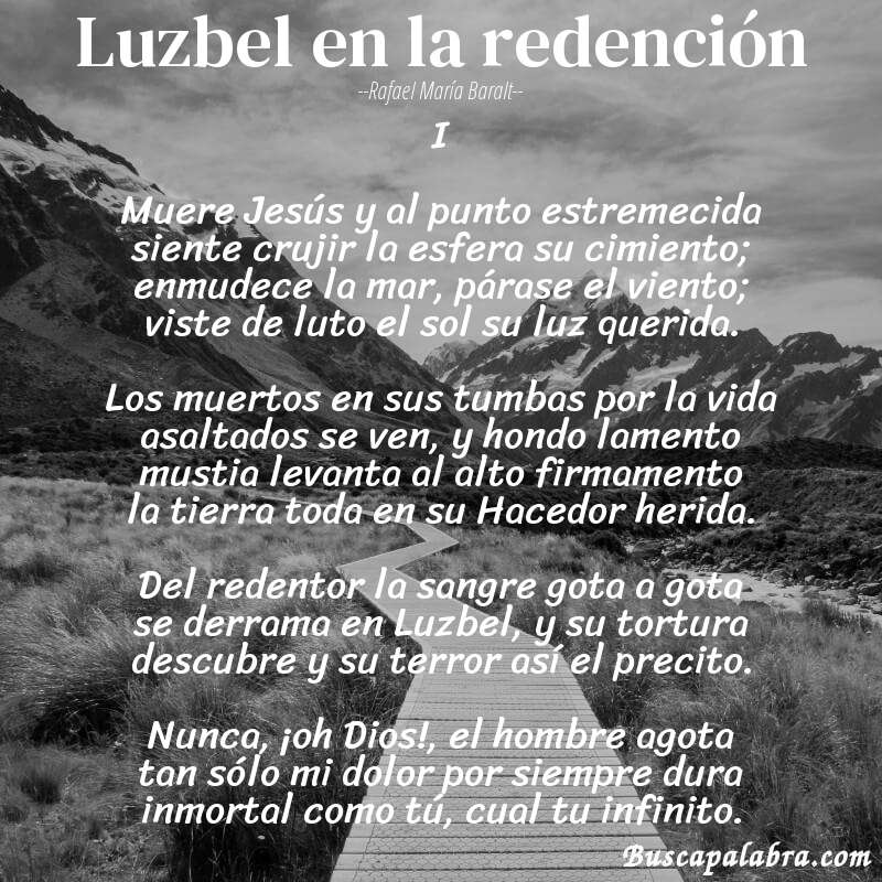 Poema Luzbel en la redención de Rafael María Baralt con fondo de paisaje