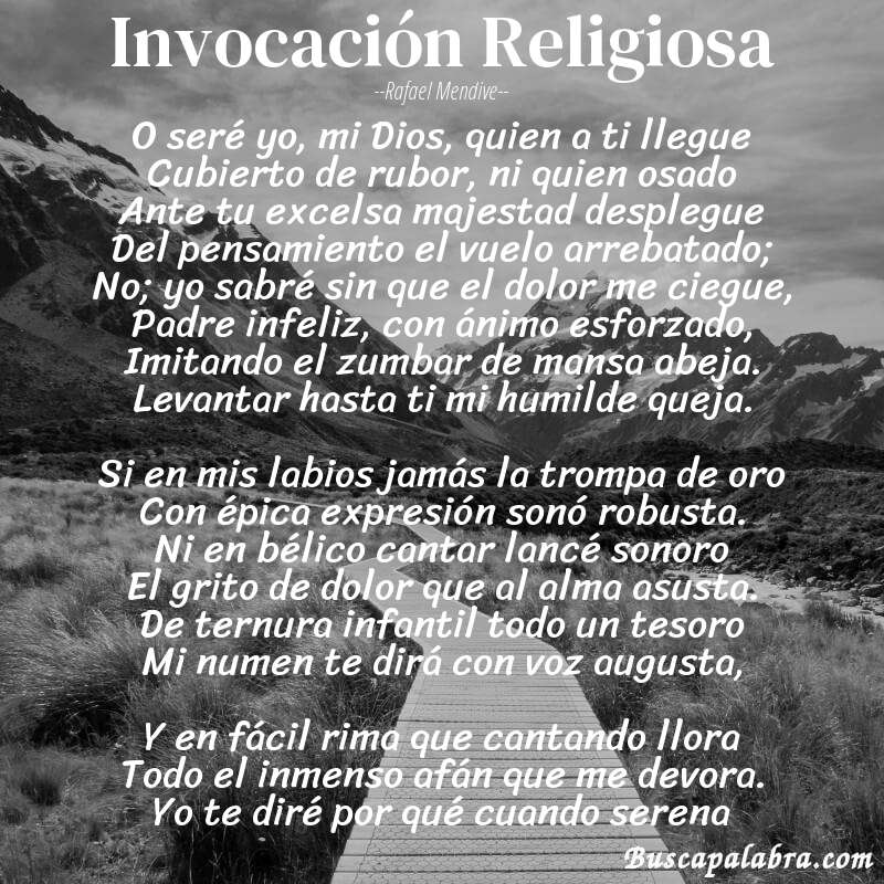 Poema Invocación Religiosa de Rafael Mendive con fondo de paisaje