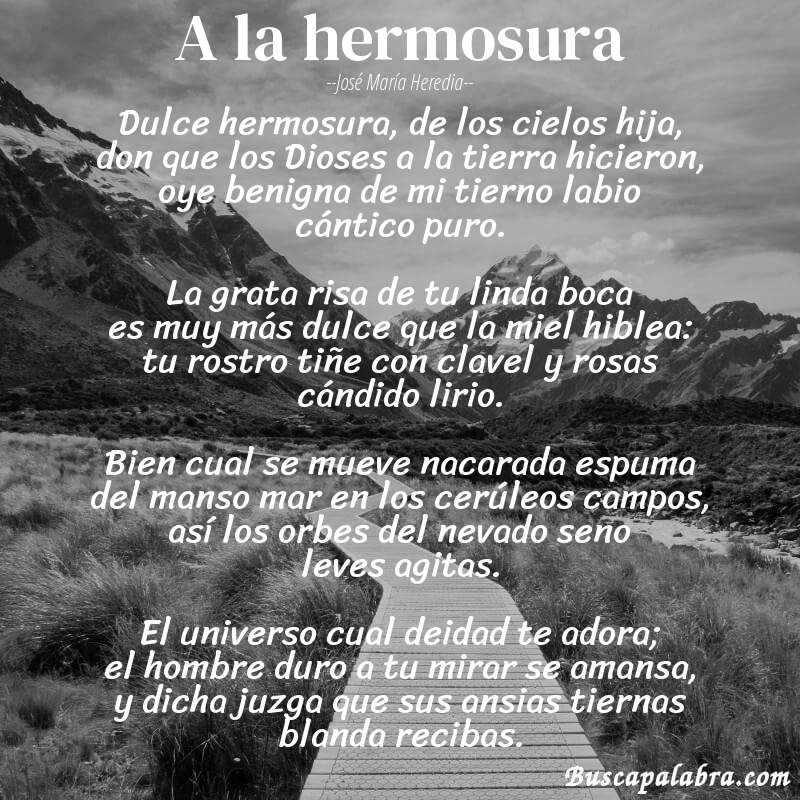 Poema A la hermosura de José María Heredia con fondo de paisaje