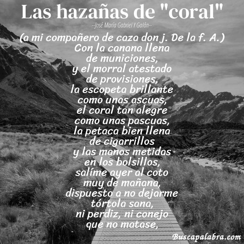 Poema las hazañas de "coral" de José María Gabriel y Galán con fondo de paisaje