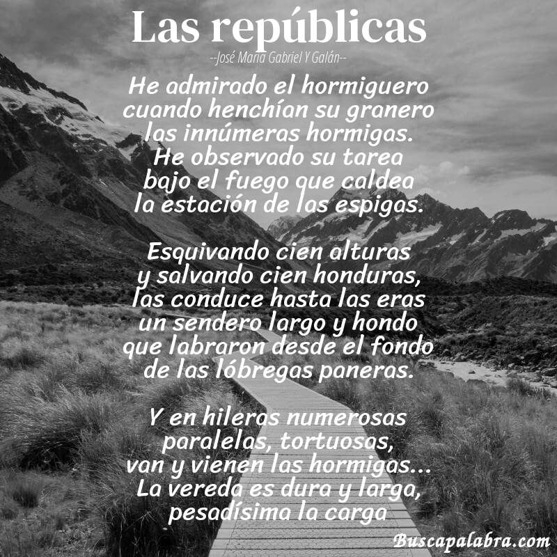 Poema Las repúblicas de José María Gabriel y Galán con fondo de paisaje