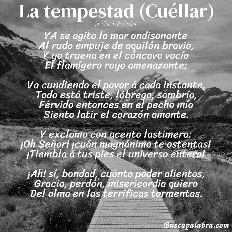 Poema La tempestad (Cuéllar) de José Tomás de Cuellar con fondo de paisaje