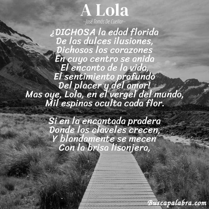Poema A Lola de José Tomás de Cuellar con fondo de paisaje
