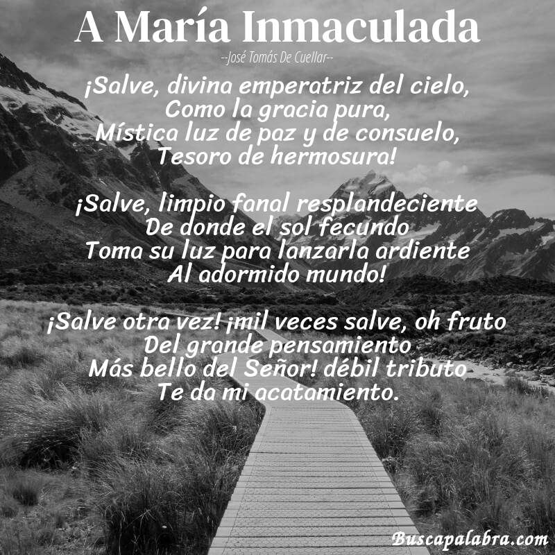 Poema A María Inmaculada de José Tomás de Cuellar con fondo de paisaje