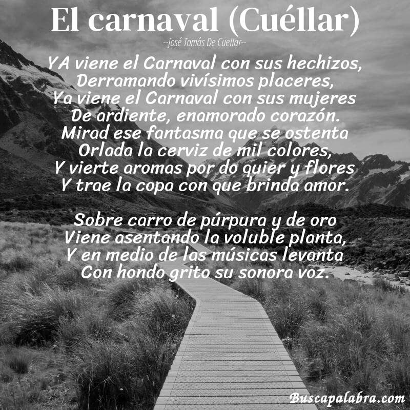 Poema El carnaval (Cuéllar) de José Tomás de Cuellar con fondo de paisaje