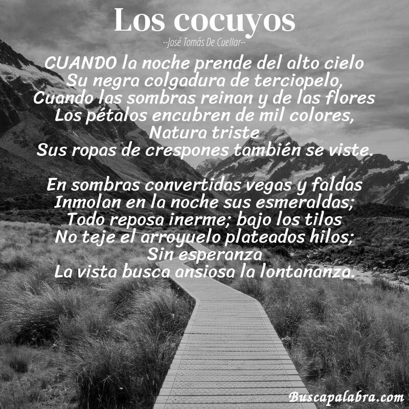 Poema Los cocuyos de José Tomás de Cuellar con fondo de paisaje