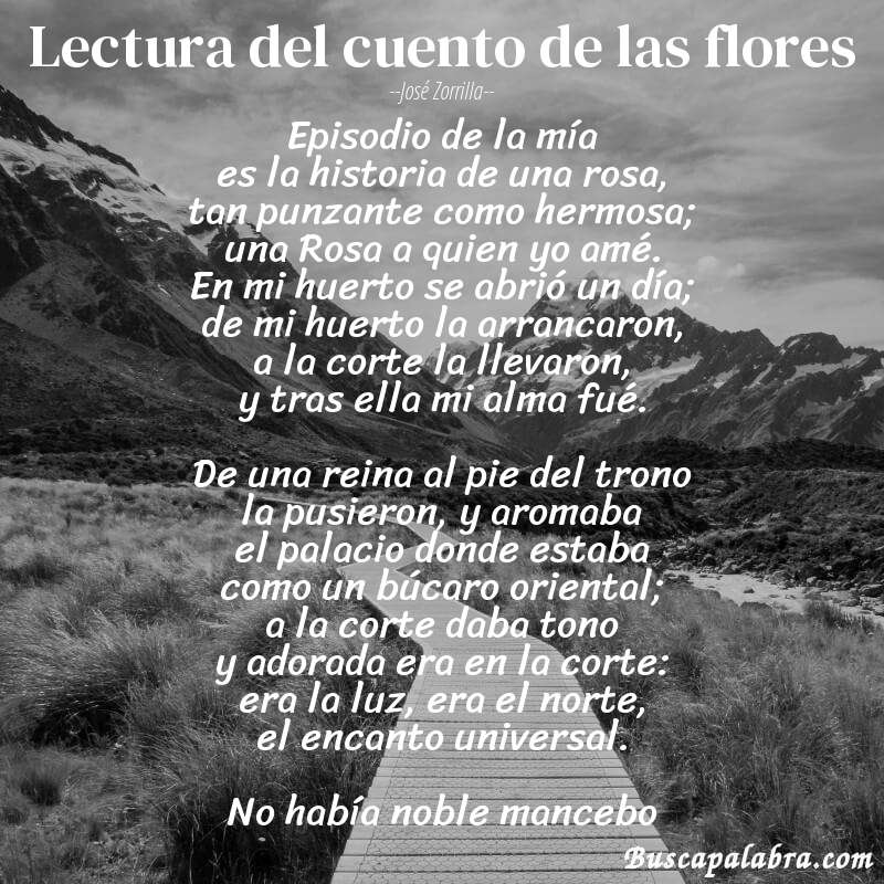 Poema Lectura del cuento de las flores de José Zorrilla con fondo de paisaje