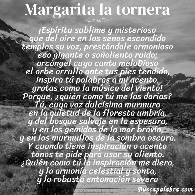 Poema Margarita la tornera de José Zorrilla con fondo de paisaje
