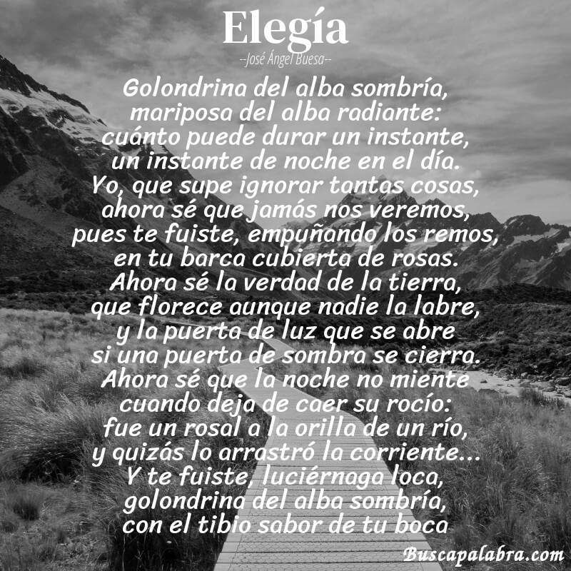 Poema elegía de José Ángel Buesa con fondo de paisaje