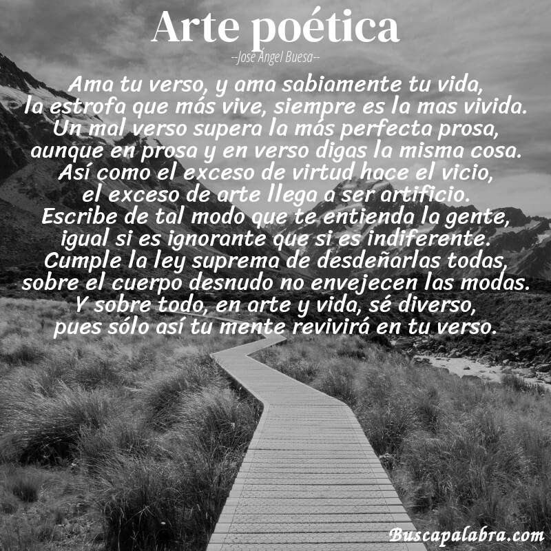 Poema arte poética de José Ángel Buesa con fondo de paisaje