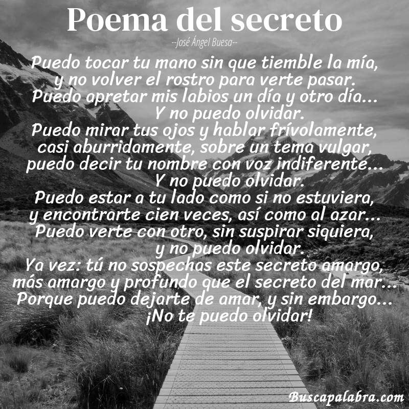 Poema poema del secreto de José Ángel Buesa con fondo de paisaje