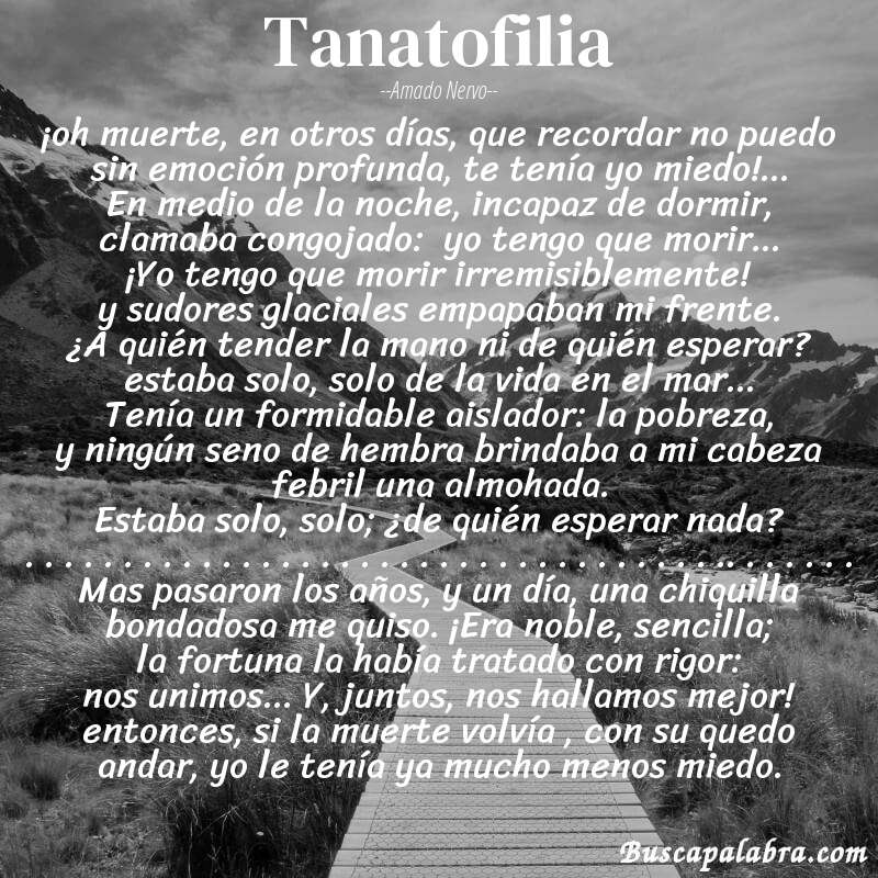 Poema tanatofilia de Amado Nervo con fondo de paisaje