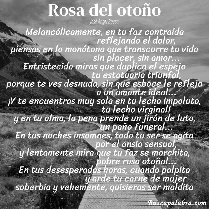 Poema rosa del otoño de José Ángel Buesa con fondo de paisaje