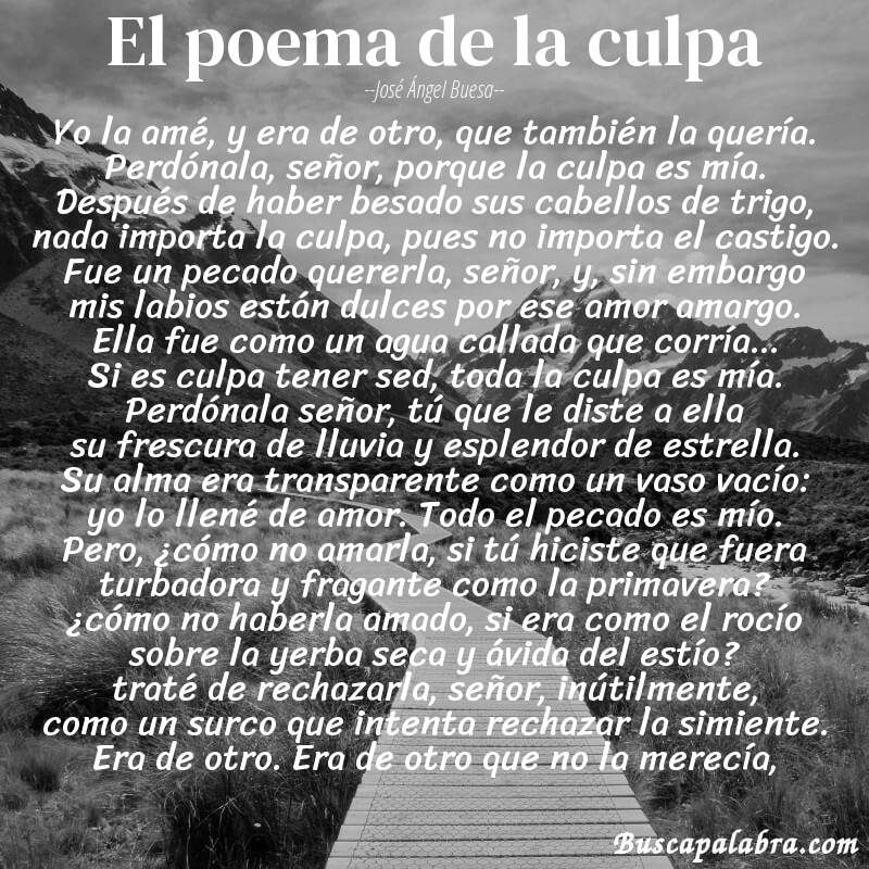 Poema el poema de la culpa de José Ángel Buesa con fondo de paisaje