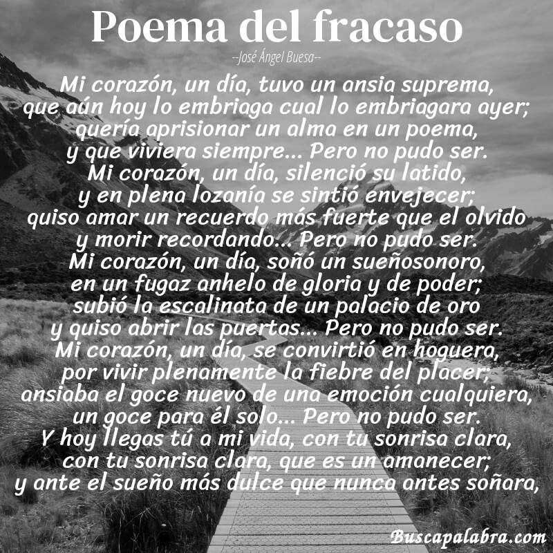 Poema poema del fracaso de José Ángel Buesa con fondo de paisaje