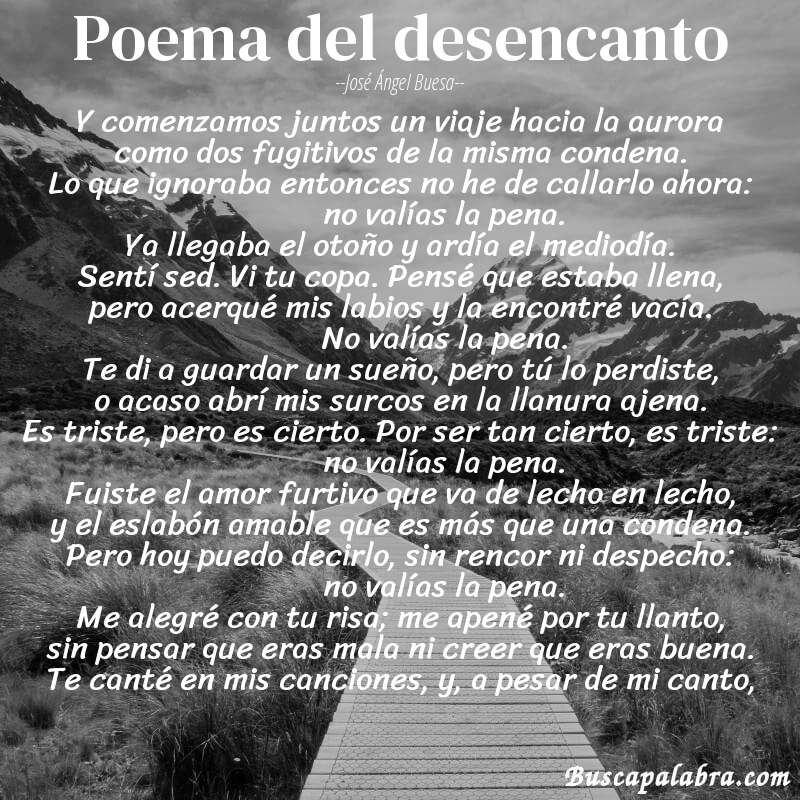 Poema poema del desencanto de José Ángel Buesa con fondo de paisaje
