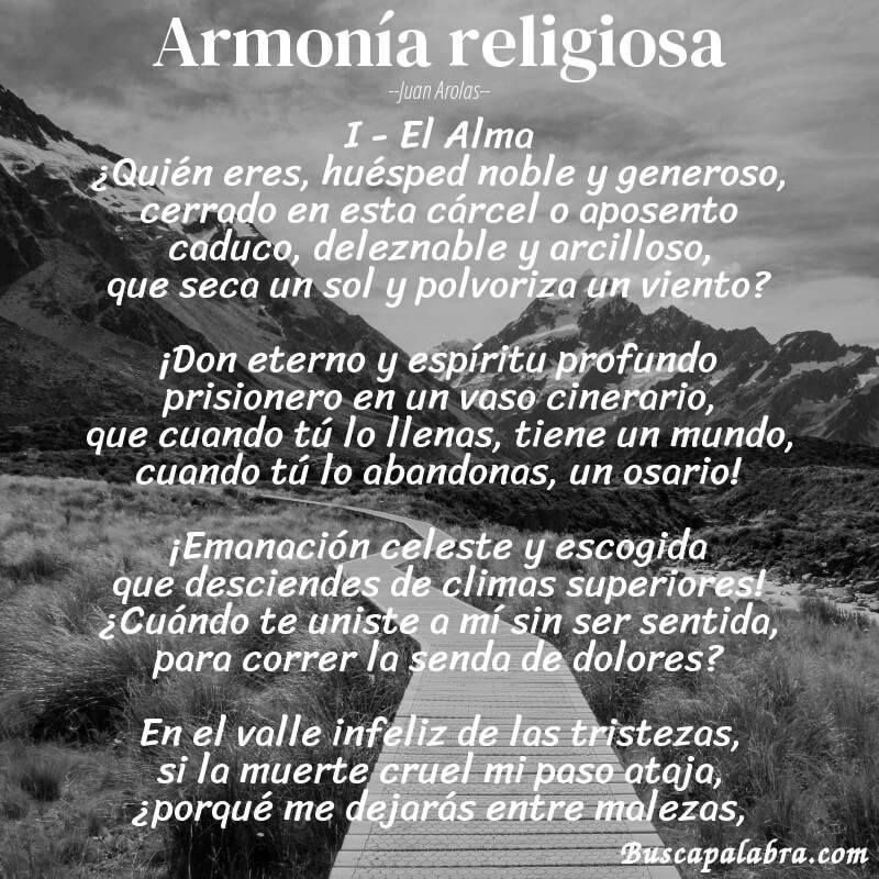 Poema Armonía religiosa de Juan Arolas con fondo de paisaje