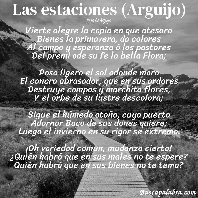 Poema Las estaciones (Arguijo) de Juan de Arguijo con fondo de paisaje