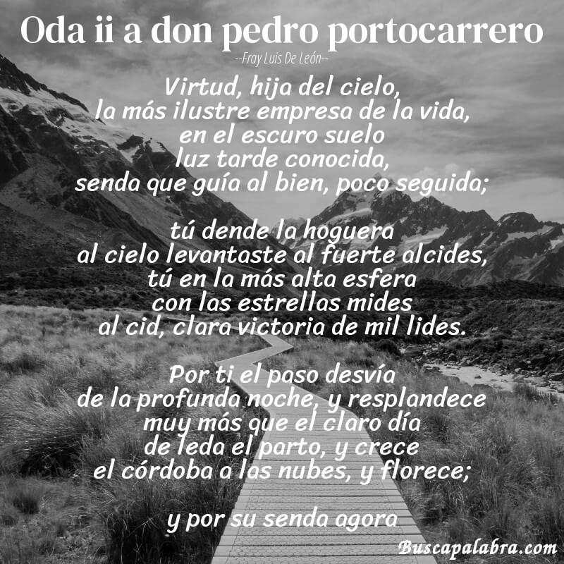 Poema oda ii a don pedro portocarrero de Fray Luis de León con fondo de paisaje