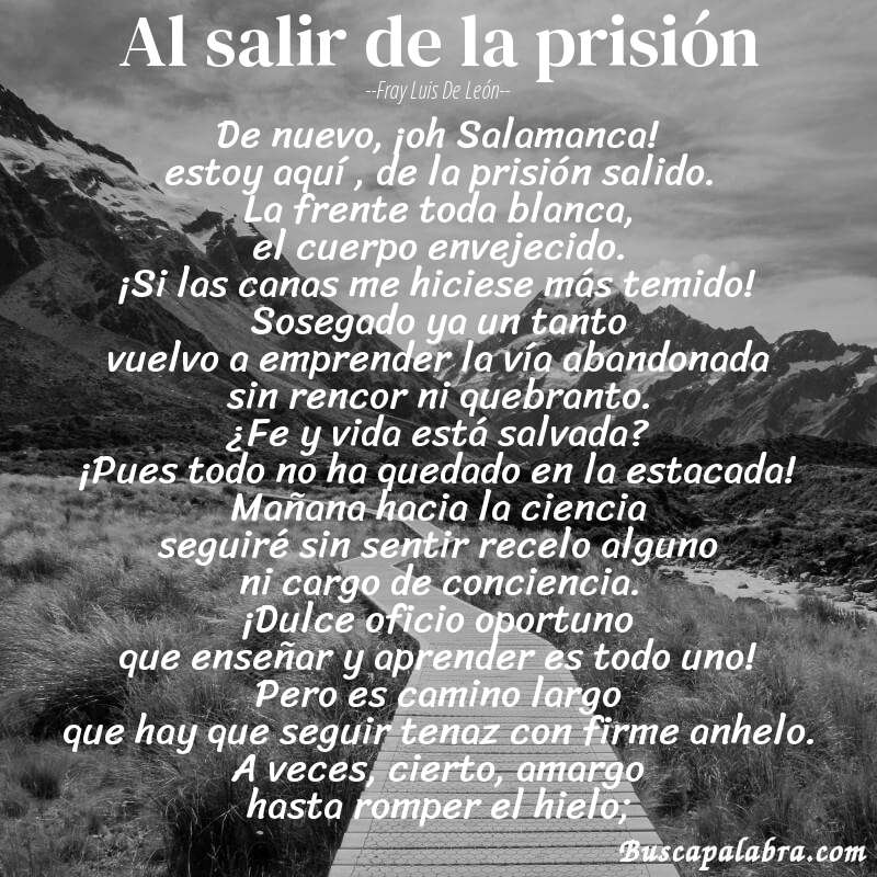 Poema Al salir de la prisión de Fray Luis de León con fondo de paisaje