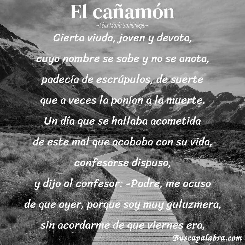 Poema El cañamón de Félix María Samaniego con fondo de paisaje