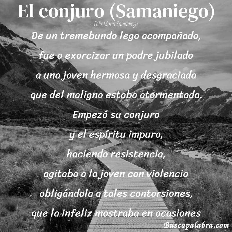 Poema El conjuro (Samaniego) de Félix María Samaniego con fondo de paisaje