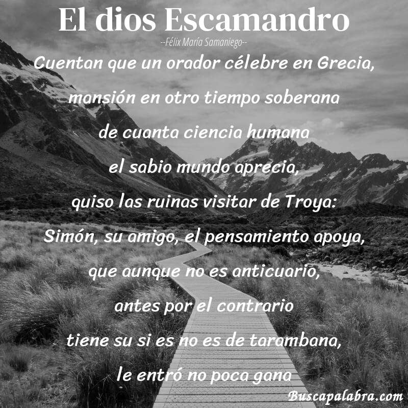Poema El dios Escamandro de Félix María Samaniego con fondo de paisaje