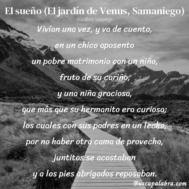 Poema El sueño (El jardín de Venus, Samaniego) de Félix María Samaniego con fondo de paisaje