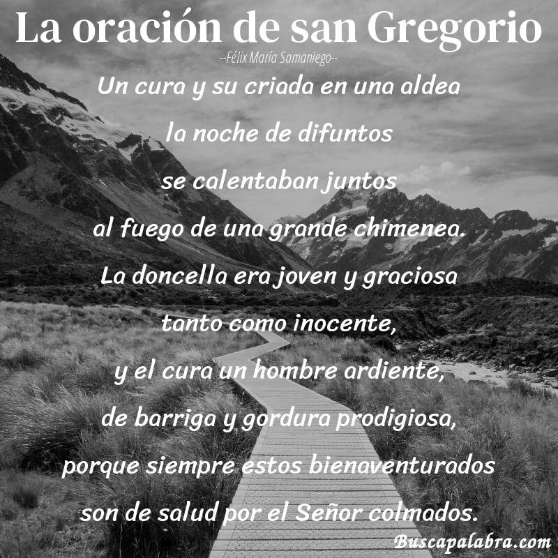Poema La oración de san Gregorio de Félix María Samaniego con fondo de paisaje