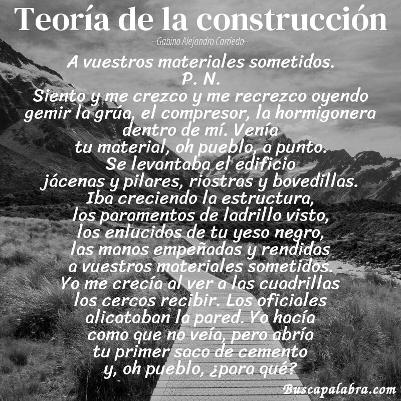 Poema teoría de la construcción de Gabino Alejandro Carriedo con fondo de paisaje
