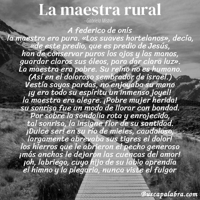 Poema la maestra rural de Gabriela Mistral con fondo de paisaje