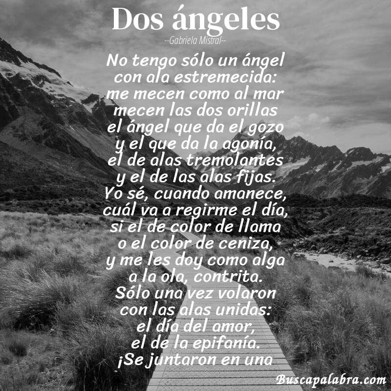Poema dos ángeles de Gabriela Mistral con fondo de paisaje