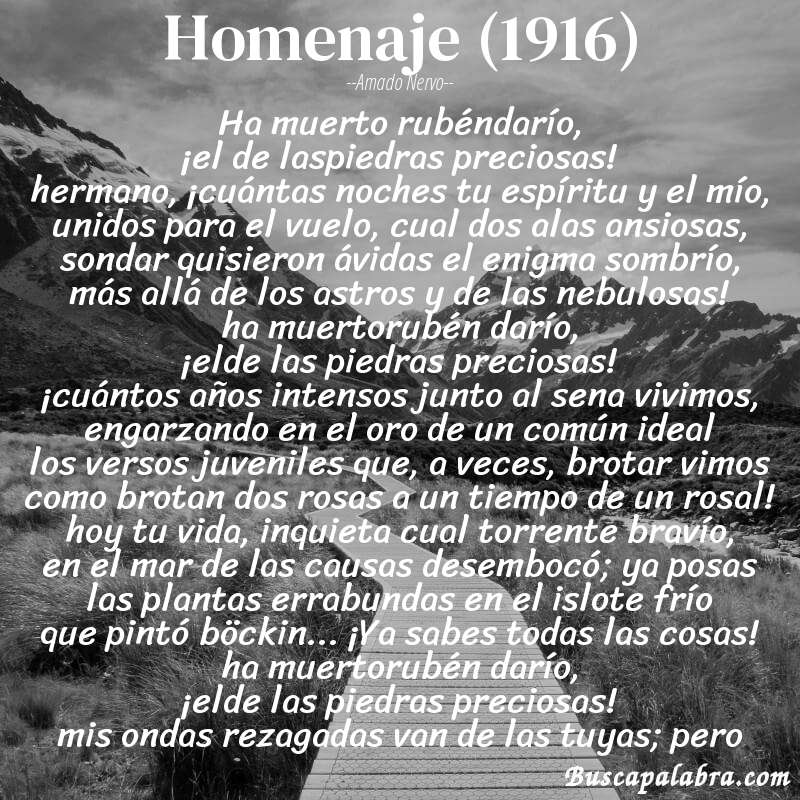 Poema homenaje (1916) de Amado Nervo con fondo de paisaje