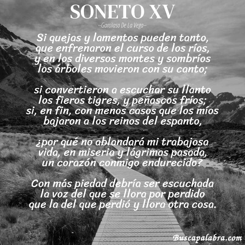 Poema SONETO XV de Garcilaso de la Vega con fondo de paisaje