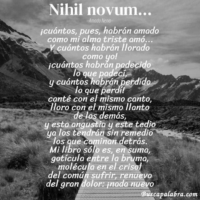 Poema nihil novum... de Amado Nervo con fondo de paisaje