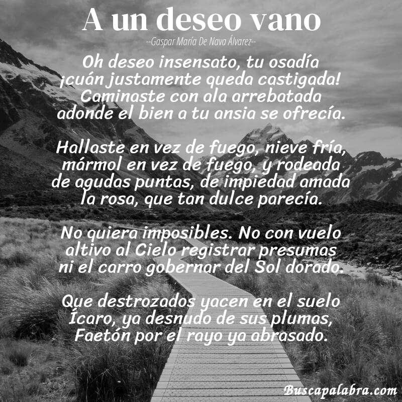 Poema A un deseo vano de Gaspar María de Nava Álvarez con fondo de paisaje