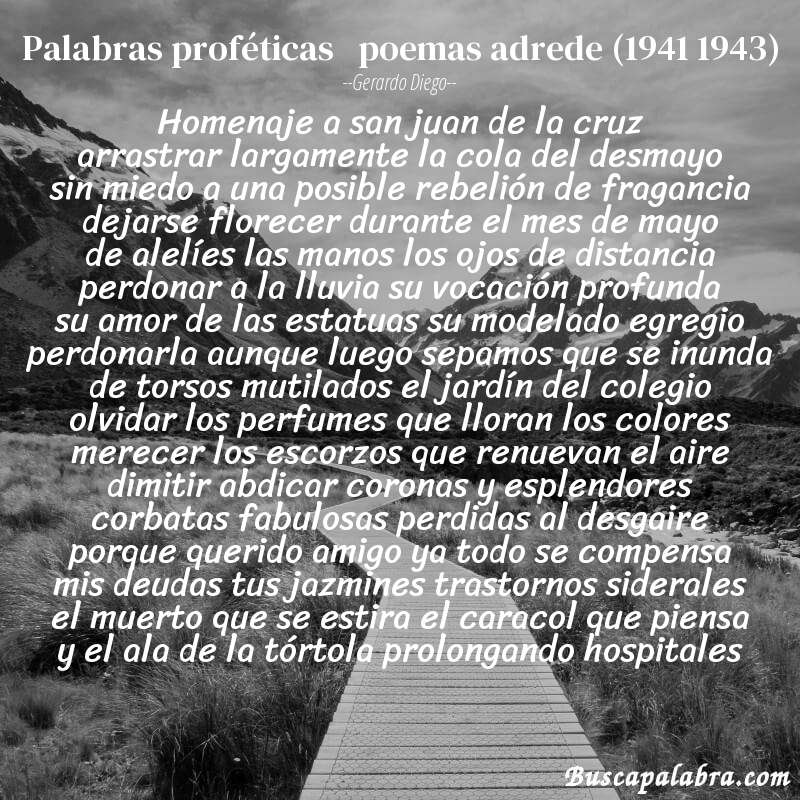 Poema palabras proféticas   poemas adrede (1941 1943) de Gerardo Diego con fondo de paisaje