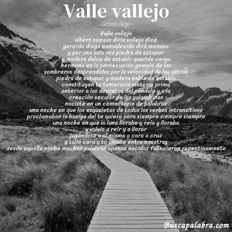 Poema valle vallejo de Gerardo Diego con fondo de paisaje