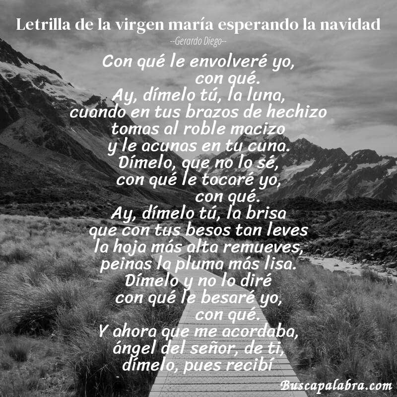Poema letrilla de la virgen maría esperando la navidad de Gerardo Diego con fondo de paisaje